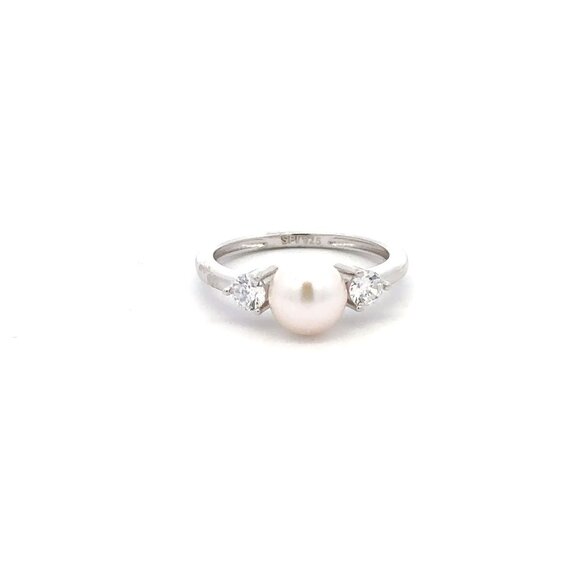 925 Sterling Silver Ring  Freshwater Pearl Cubic Zirconia Size 5 - Picture 1 of 6